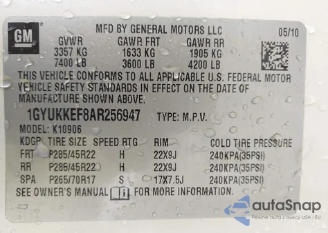 2010 Cadillac Escalade Esv Platinum Edition из США, поврежденный, VIN 1GYUKKEF8AR256947